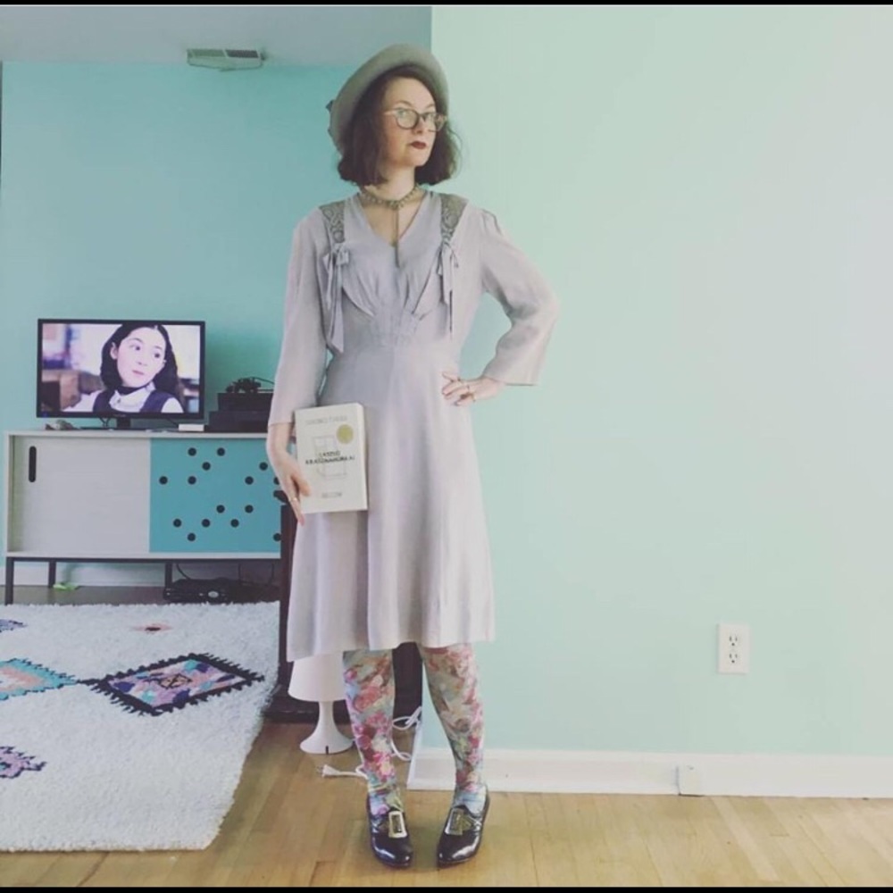 40s lilac rayon crepe bow dress